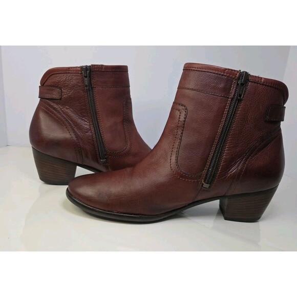 Mephisto Congac Brown Ankle Boots Sz 9 Leather Classic Side Zip Low Heel Buckle - Picture 8 of 12